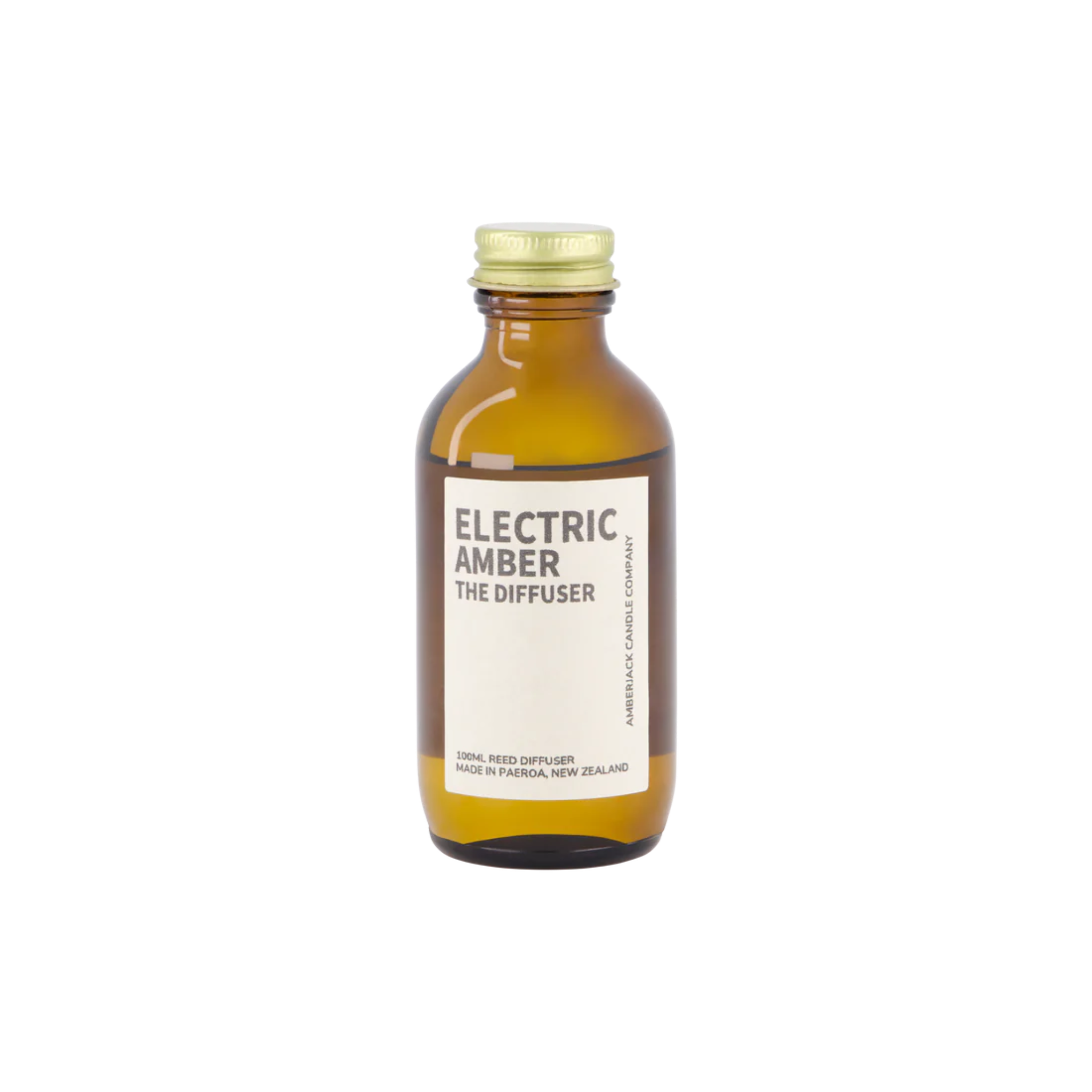 An amber bottle of Electric Amber scent as a reed diffuser. 