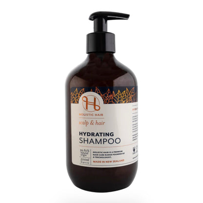 500mL bottle of Holistic Hair Hydrating shampoo on white background. 