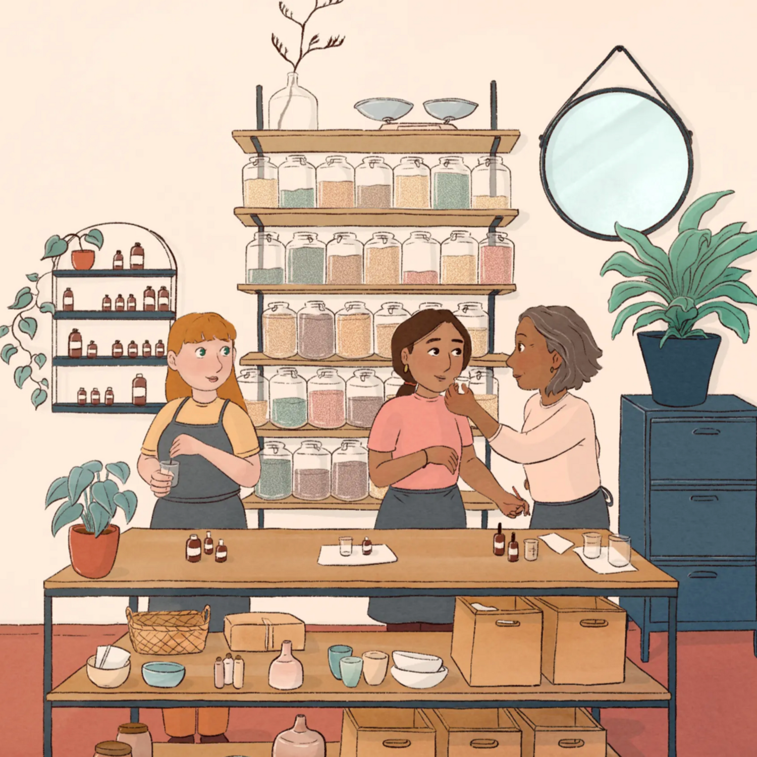 An illustration of the apothecary by artist Lily Uivel. 