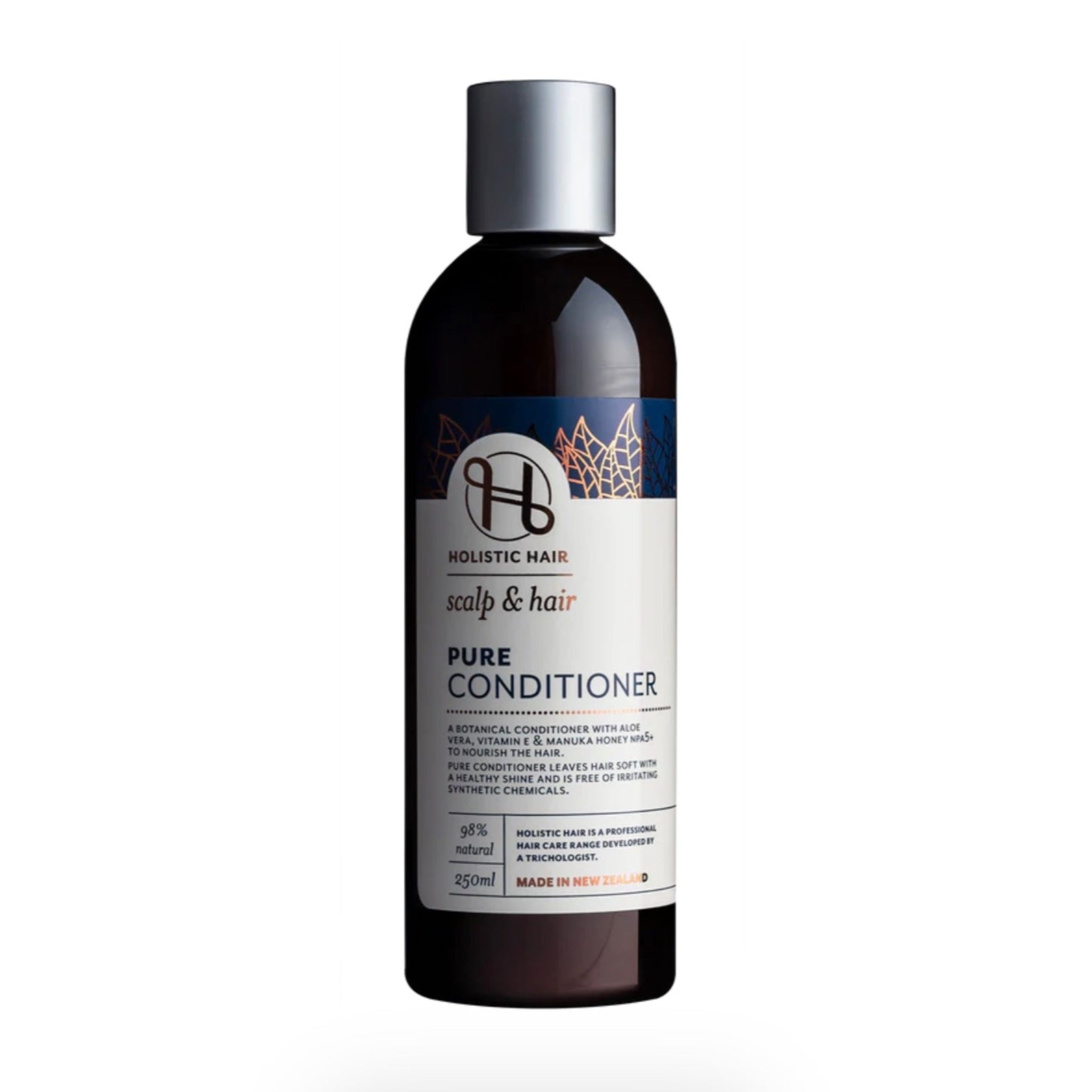 250mL bottle of Holistic Hair Pure conditioner on white background. 