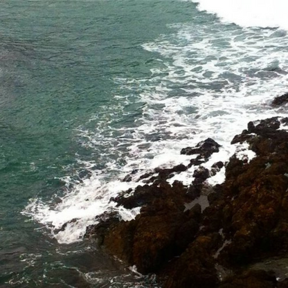 The south coast sea in Wellington as the waves crash against rocks. 