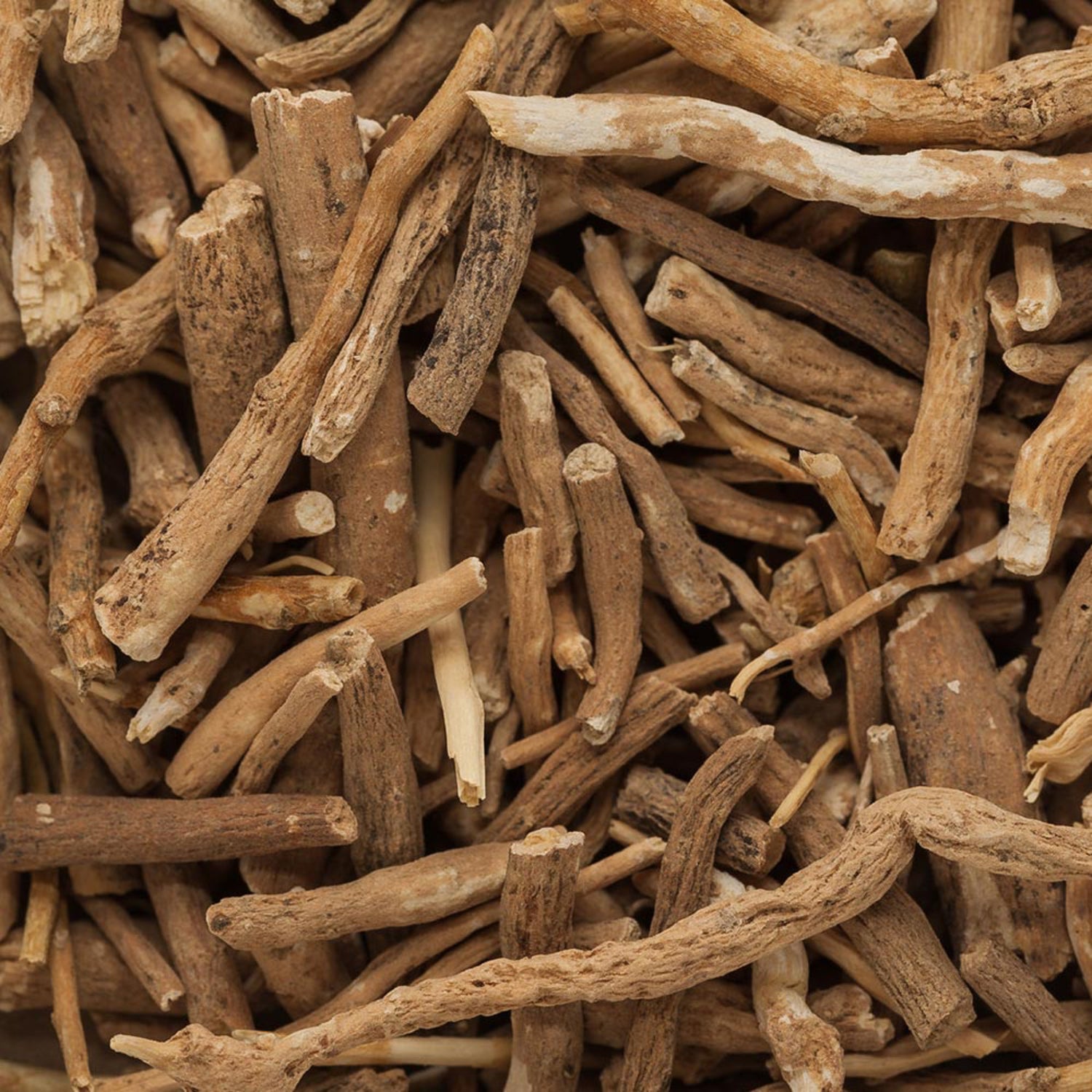 A bunch of dried Withania somnifera roots.